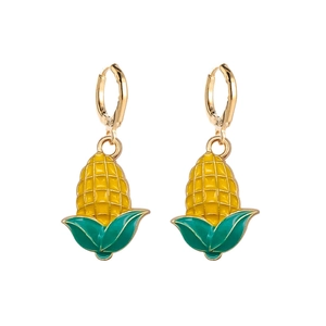 Handcrafted enamel corn drop earrings with gold hooks for Thanksgiving gift