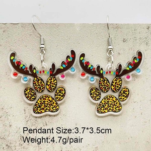 Kerstmis rendiergewei en luipaardprint pootafdruk acryl oorbellen met zilveren haken