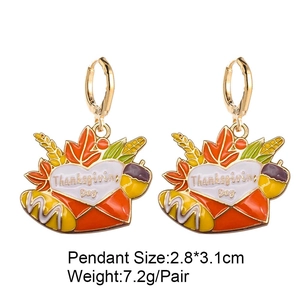 Thanksgiving enamel drop earrings featuring maple leaves, corn, and a heart-shaped charm