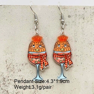 Creative Christmas acrylic drop earrings with wine glass design and winter hat charm