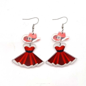 Christmas acrylic drop earrings featuring festive red princess dress and santa hat charms