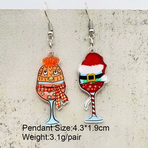 Creative Christmas acrylic earrings with wine glass and Santa hat charms for gifts