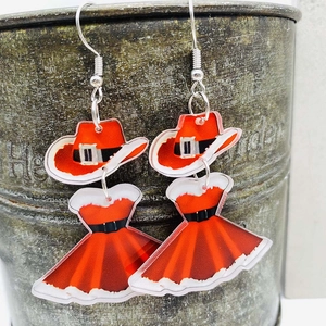 Christmas acrylic dangle earrings with red Santa hat and princess dress design charms