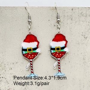Christmas wine glass acrylic earrings with Santa hat and snowflake patterns