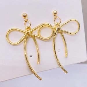 Orecchini a Goccia con Fiocco in Lega di Metallo Minimalista Francese per Donna Elegante Gioielli con Nodo a Nastro Texturizzato