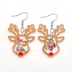 Creative Christmas reindeer earrings with sequins and festive glitter in a shaker design