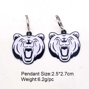 Retro black and white enamel bear head pendants with metal hooks for jewelry accessories