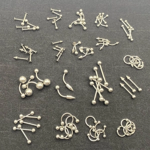 Assorted stainless steel piercing set with labrets, barbells, and circular rings