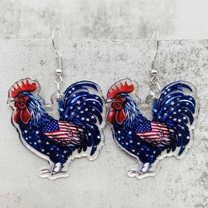 USA flag star and rooster acrylic earrings for Independence Day celebration