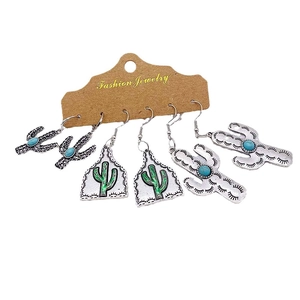 Set di orecchini stile western cowboy in argento con cactus e turchese per donna