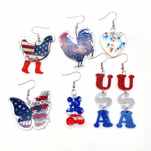 Independence Day acrylic earrings set featuring USA flag patterns and glitter charms
