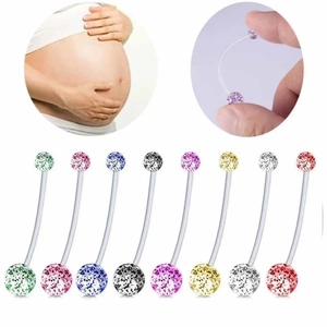 Flexible Bioflex pregnancy belly button rings set with colorful glitter acrylic balls
