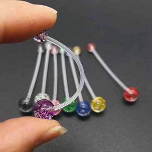 Flexible UV acrylic belly rings with colorful glitter sequins in various vibrant colors