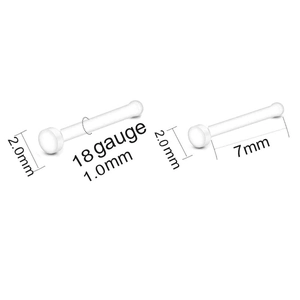 Macro detail of acrylic piercing jewelry showing 1.0mm gauge and 7mm length size