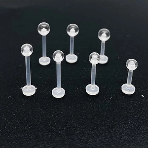 Set of 6 clear acrylic piercing retainers with flat base and ball tops for ears and lips