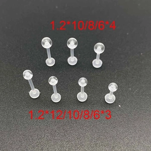 Clear acrylic cartilage stud earrings with round balls for tragus and helix piercing