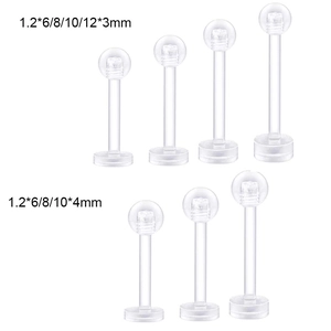 Transparent acrylic labret stud body piercing jewelry with clear bioflex post and ball