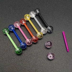Ensemble de piercings de langue en acrylique coloré avec finition pailletée