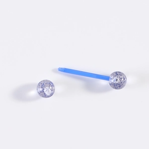Piercing de langue en acrylique scintillant avec paillettes bleues et barre en acier lisse
