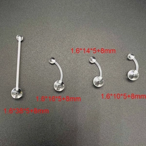 Set of transparent acrylic industrial barbells and belly rings in various sizes for piercings