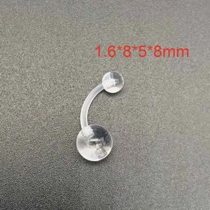 Detailed view of clear acrylic belly button ring with 1.6*8*5*8mm size dimensions