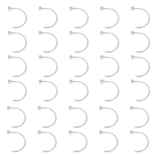 30-piece set of transparent acrylic C-shaped nose rings and ear studs on white background