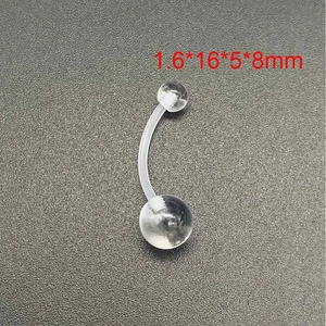 Macro shot of 1.6x16mm clear acrylic flexible belly button ring with 5mm and 8mm balls