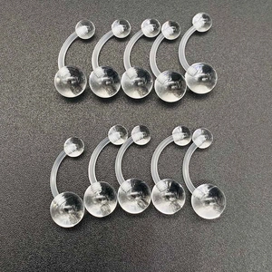 Detailed set of ten transparent flexible acrylic belly rings for body piercing jewelry