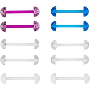 Piercing de Langue Acrylique Coloré Barre Souple en Acier Inoxydable Pailleté Transparent Bijoux de Piercing Unisexe