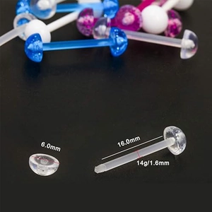 Barres de langue colorées en acrylique 14G avec billes de 6mm et longueur de 16mm
