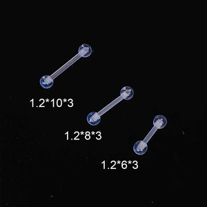 Tres tamaños de piercings de barra acrílica de 1,2 mm con bolas de 3 mm en negro