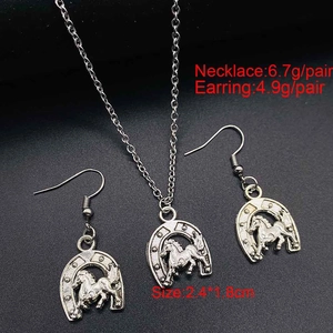 Western Schmuck-Set mit Hufeisen- und Pferdemotiv, Halskette und Ohrringe Silber