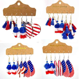 Independence Day Tassel Earrings Set Red White Blue Stars And Stripes Heart Teardrop Dangle Earrings Festive Jewelry For Women
