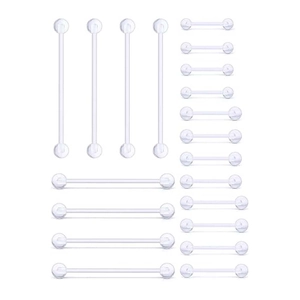 Lot de 16 piercings de langue et tétons droits en acrylique transparent invisible
