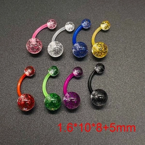 Set of 8 colorful acrylic belly rings with glitter sequins and 1.6mm curved bars