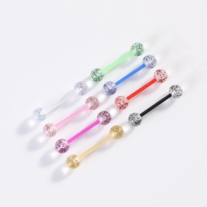 Lot de 6 bijoux de piercing en acrylique coloré avec boules pailletées pour langue ou mamelon
