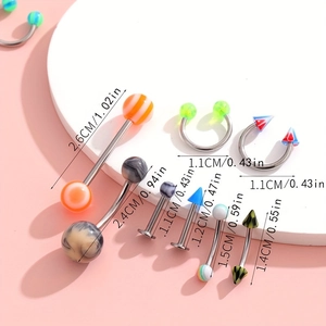 Acrylic body piercing jewelry set with stainless steel bars and colorful decorative heads