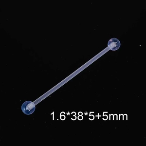 Λεπτομερής όψη του διαφανούς ακρυλικού industrial barbell 1,6x38x5mm για piercing