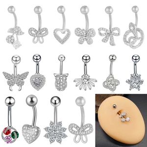 Stainless Steel Zirconia Butterfly Cherry Snake Heart Pendant Belly Ring For Women Body Piercing Jewelry Navel Ring