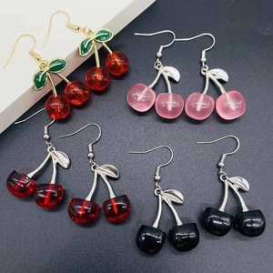 Fashion Cherry Fruit Drop Earrings Alloy Acrylic Dangle Earrings For Women Girls Sweet Personalized Party Daily Jewelry Accessories
