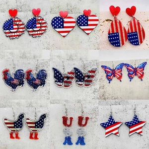 USA Flag Acrylic Earrings Independence Day Patriotic Heart Star Sunflower Dangle Drop Earrings For Women Holiday Jewelry