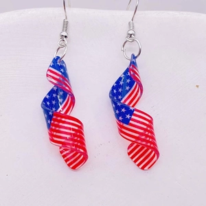 American flag ribbon drop earrings with red white stripes and blue stars for July 4th