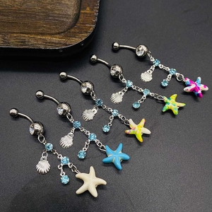 Piercing all'Ombelico in Acciaio Inossidabile con Stella Marina e Conchiglia Zirconia Stile Marino Gioielli da Spiaggia Donna