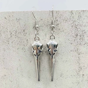 Gothic silver crow skull drop earrings featuring western vintage punk style for women