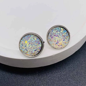 Boucles d'oreilles rondes 12mm en acier inoxydable argenté avec cristaux scintillants