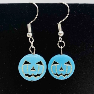 Boucles d'oreilles citrouille turquoise bleu ciel style bohème pour Halloween