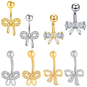 Piercing Nombril Acier Inoxydable Zirconia Nœud Cœur Papillon Étoile Feuille Bijoux de Corps pour Femme