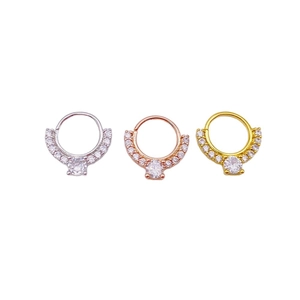 Driekleurige set neusringen en oorbellen met zirkonia in goud, zilver en roségoud finish