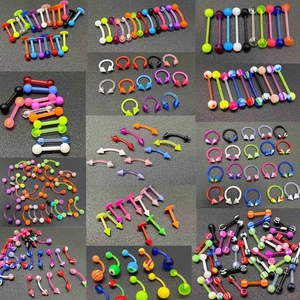Bijoux de Piercing en Acrylique Couleurs Mixtes Pointes Colorées Rayé Clous de Lèvre Anneaux de Nez Sourcil Langue Accessoire