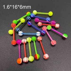 Set de piercings de langue en acrylique UV 1,6x16x6mm avec billes à motif spiral